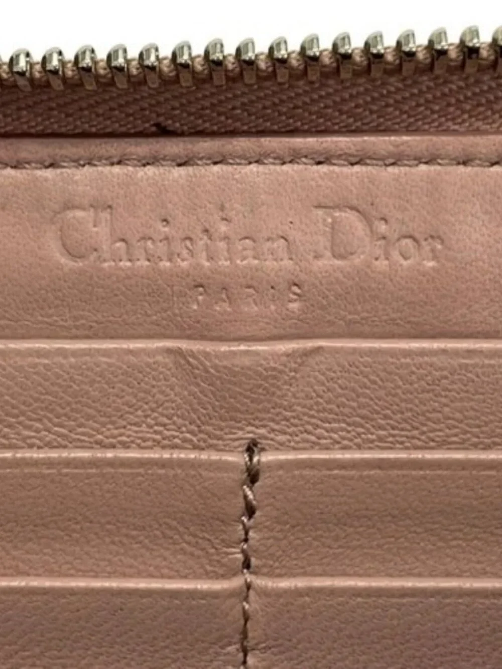 DIOR/ChristianDior Cannage Stitch Beige Patent Leather Long Wallet